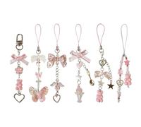 DAVBNM 6PCS Pink Phone Charms, Pink Butterfly Bear Phone Charm Strap Y2K Accessories for Keychain Airpods Bag Pendants, Perfect Gifts for Women Girls