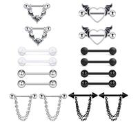 DAVBNM 8 Pairs Nipple Piercing Jewellery, 14G Nipple Bars, Bar Piercing Tongue Bar Nipple Bar, Surgical Steel Nipple Jewellery Body Piercing for Women（Black）