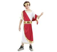 DAVBNM Ancient Roman Greek God Costume Fancy Dress Up Outfits Set with Laurel Headband, Ancient Greek Costume, Roman Emperor Childs Costumes White Tunic With Red Sash, a Belt and Gold Leaf Headpiec