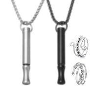 DAVBNM Breathing Necklace, Stress Relief Necklaces, Anxiety Relief Necklace, Breathlace Stress Relief, Mindful Whistle for Anxiety Relief Meditation (Black and Sliver)