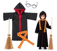 DAVBNM Doll Wizard Clothes Kit and Props Accessories for Doll the Costume Christmas Halloween Dress up Gifts Idea for Girls Includes Broom, Mini Glasses, Scarf