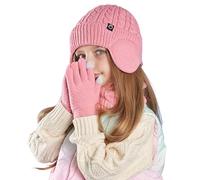 DAVBNM Kids Winter Beanie Hat Scarf Gloves Set, Warm Thermal Knitted Beanie Cap Snood Neck Warmer Touchscreen Mitten, Winter Accessories Set with Soft Fleece Lining for Kids Age 4-11 Outdoor Sports