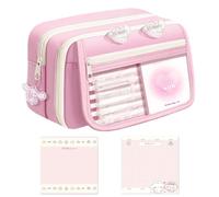 DAVBNM Large Capacity Pencil Case for Girls Boy Men Women, Big Capacity Pencil Pouch - 4 Compartments & 2 Sticky Note, School Stationery Organizer, Stationery Pen Bag for Office College School, Pink