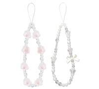 DAVBNM Marble Beaded Phone Wrist Strap, Phone Charm, with Mobile lanyard Patches, Mobile Accessories for Girls Women (white)