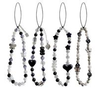 DAVBNM Marble Beaded Phone Wrist Strap, Phone Charm, with Mobile lanyard Patches, Mobile Accessories for Girls Women (black)