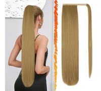 DAVBNM Ponytail Extension, 24 Inch Long Straight Pony Tail Synthetic Hairpieces Fake Pony Tails Hairpiece for Women, Long Wrap Around Pony-tail Hair Extension, Blonde Mixed