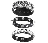 DAVBNM Punk Rock Studded Bracelets, Men's Punk Bracelet, Black Studded Leather Bracelet for Men, Adjustable Gothic Steampunk Wristband, Hip Hop Rock Biker Skull Rivet Chain Cuff, Black Bracelets
