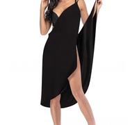 DAVBNM Spaghetti Strap Swimwear Wrap, Women's Swim Cover-ups V-Neck Beachwear Beach Swimwear Dress, Loose Casual Ladies Solid Color Sun Protection