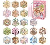 DAVBNM Sticker Therapy Store, 3D House Stickers, 3D Sticker Scene Book, Scene Stickers for Adults, with Two Tweezers, for Adults and Children DIY to Relieve Stress and Pass The Time (20 Themes)