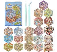 DAVBNM Sticker Therapy Store, 3D House Stickers, 3D Sticker Scene Book, Scene Stickers for Adults, with Two Tweezers, for Adults and Children DIY to Relieve Stress and Pass The Time (Blue)