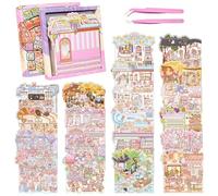 DAVBNM Sticker Therapy Store, 3D House Stickers, 3D Sticker Scene Book, Scene Stickers, with Tweezer, Suitable for DIY to Relieve Stress, Pass The Time & Entertain (20 Theme)