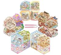 DAVBNM Sticker Therapy Store, 3D House Stickers, 3D Sticker Scene Book, Scene Stickers, with Two Tweezers, Suitable for Adults and Children DIY to Relieve Stress and Pass The Time (Casual, Pink)