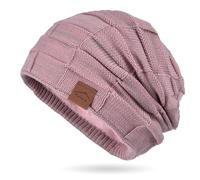 DAVBNM Winter Knit Beanie Hat for Women, Warm Lined Knitted Beanies for Ladies Thermal Slouchy Skull Cap for Unisex Daily Outdoor Pink