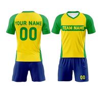Davcielaora Football Kits Brasil Retro - Jerseys V Neck Shirt and Shorts for Men Adults Boys - Brazil Football Tracksuits - Custom Name Number Logo Sportwear for Fans Yellow