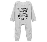 Davcielaora If I Refuse to Nap&That Resisting a Rest Baby Bodysuit Romper Clothes Grey Long Sleeve Rompers 0-3 Months