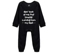 Davcielaora Unisex Baby Cotton Bodysuits Look at That Smell is Coming from My Dad Black Long Sleeve Rompers 9-12 Months