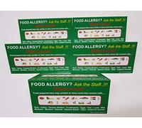 DAVE CHARLES DESIGNS pack of 5 FOOD ALLERGY AWARENESS TABLE and COUNTER SIGN (74 X 148) FOLDED 350g The clearest food allergy notice. Allergy warning sign
