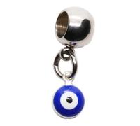 Dave The Bunny Blue Evil Eye Dangle Bead Charm for Bracelet or Necklace, Silver Tone Bead with Dangling Accent, Minimalist Evil Eye Decor Accessory for Subtle Protection
