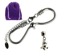 Dave The Bunny Dinosaur Bracelet - Dinosaur Birthday Decorations - Stainless Steel Snake Chain with Metal Alloy Charm, Dinosaur Stuff Perfect for Dinosaur Party Decorations and Dinosaur Party Themes