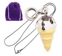 Dave The Bunny Ice Cream Pendant Necklace Gift, Realistic Vanilla Scoop Jewelry, Mini Ice Cream Cones Charm on Chain, Cute Dessert Accessory with Purple Pouch for Fun Gift Giving