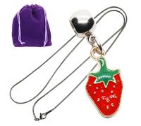 Dave The Bunny Pendant Necklace For Strawberry Decor And Cute Strawberry Accessories, Red Green Enamel Fruit Charm On Slim Chain With Purple Drawstring Gift Pouch