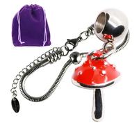 Dave The Bunny Red Toadstool Charm Bracelet, Mushroom Decor Accent And Mushroom Gifts Idea, Coiled Metal Chain With Enamel Charm And Purple Pouch For Cute Whimsical Accessory Lovers