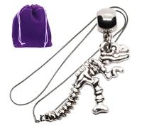 Dave The Bunny Silver Color Dinosaur Skeleton Pendant Necklace for Adults, Shiny Statement Jewelry with Chain and Gift Pouch, Quirky Dinosaur Decor Accessory for Museum Lovers