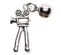 Dave The Bunny Vintage Film Camera Charm Bead Pendant, Silver Tone Tripod Design Bead for Bracelets and Necklaces, Nostalgic Camera Charm for Movie Night Supplies Fans