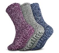 Daventry Ultra Thick Fuzzy Grip Socks (3 pk) - Blue, Purple, Green - Medium