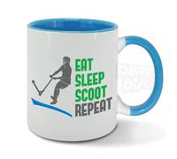 davesdisco EAT Sleep Scoot Repeat, air Stunts, Extreme Sports Scooter, Boys, Man's Blue Colour Inside, Mug Cup