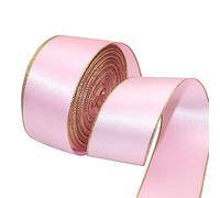 David accessories Pearl Pink Satin Ribbon with Gold Edges 1.5 Inch Wide 20 Yards, Gold Border Fabric Ribbons for Gift Wrapping DIY Crafts Christmas Decor Wreath Bows Invitations (Pearl Pink)