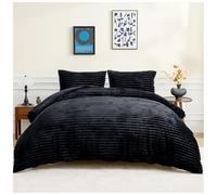 David & Amaya Teddy Fleece Duvet Cover Set - Chunky Ribbed Super Soft Warm Cosy Bedding with Pillowcases - Easy Care, Durable, Snuggly Polyester Quilt Set (Black, King)