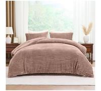 David & Amaya Teddy Fleece Duvet Cover Set - Chunky Ribbed Super Soft Warm Cosy Bedding with Pillowcases - Easy Care, Durable, Snuggly Polyester Quilt Set (Mink, King)