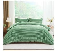 David & Amaya Teddy Fleece Duvet Cover Set - Chunky Ribbed Super Soft Warm Cosy Bedding with Pillowcases - Easy Care, Durable, Snuggly Polyester Quilt Set (Green, King)