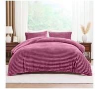 David & Amaya Teddy Fleece Duvet Cover Set - Chunky Ribbed Super Soft Warm Cosy Bedding with Pillowcases - Easy Care, Durable, Snuggly Polyester Quilt Set (Winter Berry, King)