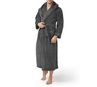 DAVID ARCHY Men's Bath Robe Luxury Soft Hooded Dressing Gown Collar Long Bath Robe Ultra Soft Warm Loungewear And Nightwear Coral Fleece Grey XL