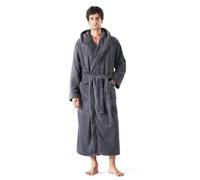 DAVID ARCHY Men's Bath Robe Luxury Soft Hooded Dressing Gown Collar Long Bath Robe Ultra Soft Warm Loungewear And Nightwear Coral Fleece Grey L