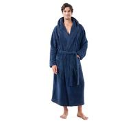DAVID ARCHY Men's Bath Robe Luxury Soft Hooded Dressing Gown Collar Long Bath Robe Ultra Soft Warm Loungewear And Nightwear Coral Fleece Blue 2XL