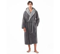DAVID ARCHY Men's Bath Robe Luxury Soft Hooded Dressing Gown Ultra Soft Warm Collar Long Bathrobe Loungewear And Nightwear Grey S