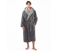 DAVID ARCHY Men's Bath Robe Luxury Soft Hooded Dressing Gown Ultra Soft Warm Collar Long Bathrobe Loungewear And Nightwear Grey XXL