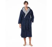 DAVID ARCHY Men's Bath Robe Luxury Soft Hooded Dressing Gown Ultra Soft Warm Collar Long Bathrobe Loungewear And Nightwear Blue M