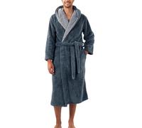 DAVID ARCHY Men's Bath Robe Luxury Soft Hooded Dressing Gown Ultra Soft Warm Collar Long Bathrobe Loungewear And Nightwear Grey XL