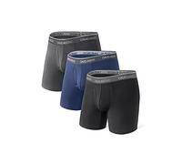 DAVID ARCHY Men's Boxer Briefs Breathable Bamboo Rayon with Functional Fly Ergonomic Pouch Underwear 3 Pack Fitted Boxer Trunks, Black+dark Grey+navy Blue (Bamboo Rayon), Medium