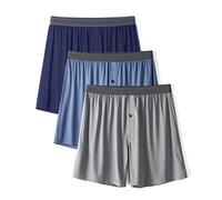 DAVID ARCHY Mens Loose Boxer Shorts Bamboo Rayon - Sleep & Lounge Boxers, Breathable Cooling Lightweight Underwear with Button Fly