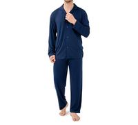 DAVID ARCHY Mens Pajamas Set 20D Milk Silk Notch Lapel Loungewear Long Sleeve Men Nightwear Top and Trouser Pj for Man (UK, Alpha, XXL, Regular, Regular, Pageant Blue)