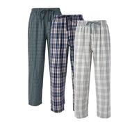 DAVID ARCHY Mens Pyjama Bottoms Combed Cotton-Polyester Blend Woven Sleep Shorts or Long Trousers Breathable Comfy Pj Wear with Pockets Pants For Men 3 Pack (Long Color C, XXL)