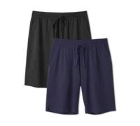 DAVID ARCHY Mens Pyjama Shorts Combed Cotton Knit Plain Weave Sleep Bottoms Breathable Moisture-wicking Pj Wear with Pockets Pants For Men 2 Pack (Maritime Blue+Stretch Limo, XL)