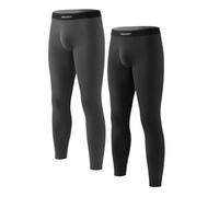 DAVID ARCHY Men's Thermal Bottoms Viscose Polyacrylic Cotton Blend Fabric Warm Moisture-wicking Base Layer Pants Underwear Trousers with open For -5 °C to 5 °C, 2-Pack Black and Grey