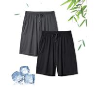 DAVID ARCHY Pyjama Shorts Men Bamboo Pajama Sleep Shorts Men Soft&Cool Men's Pyjama Shorts Bottoms with Pockets 2 Pack