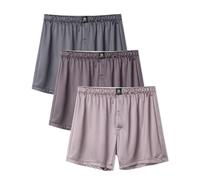 DAVID ARCHY Stretch Satin Boxers for Men Silk Feeling Boxer Shorts Breathable Loose Men's Underwear for Sleep (UK, Alpha, L, Regular, Regular, 3, Forged Iron+Huckleberry+Purple Dove)